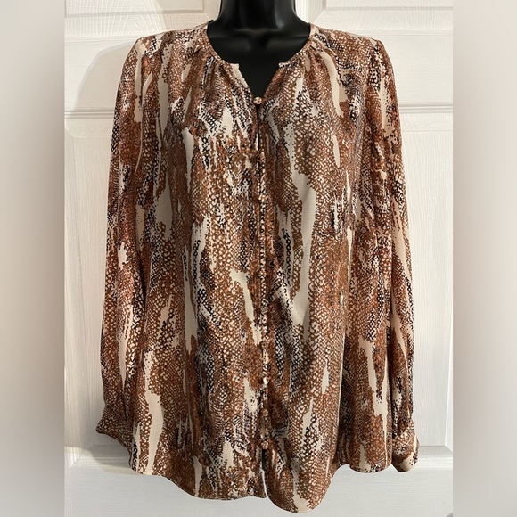 Nine West Snake Print Blouse Button Down - Size Small - Picture 1 of 6